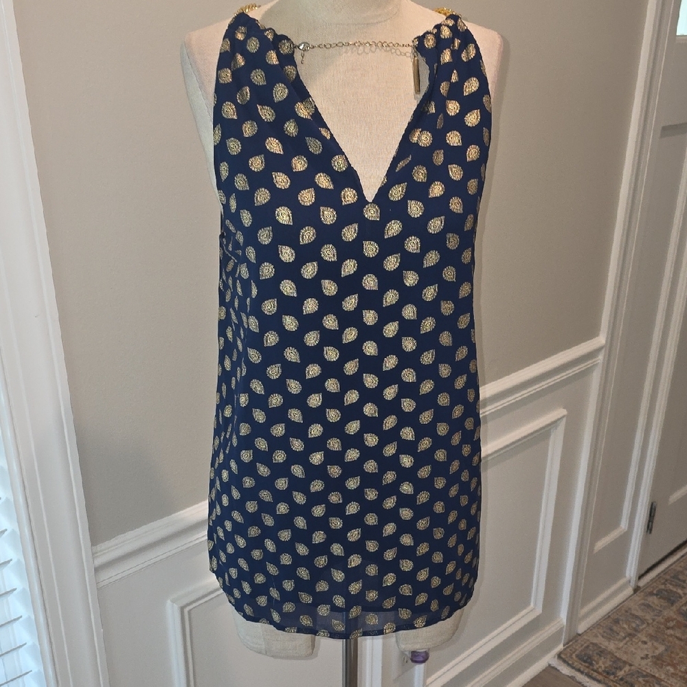 Michael Kors Navy and Gold Blouse